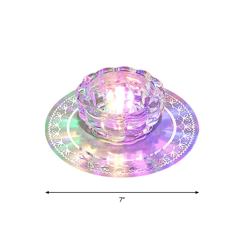 LED Aisle Flush Mount Lamp Simple Chrome Close to Ceiling Light with Bowl Beveled Crystal Shade