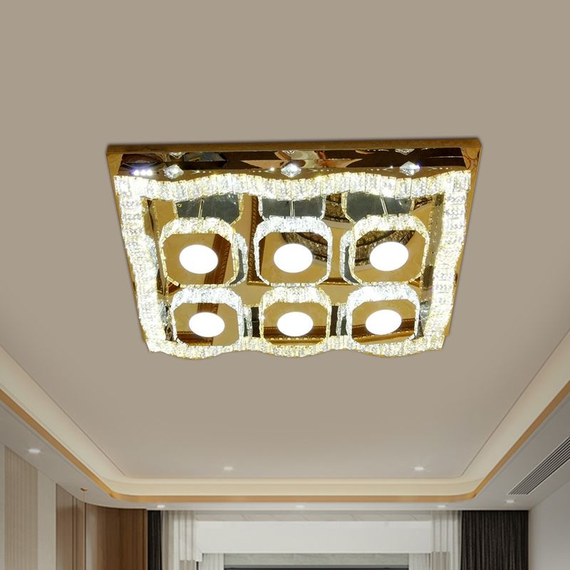 Clear Crystal Chrome Flush Light Fixture Wave Rectangle LED Modern Style Ceiling Lamp