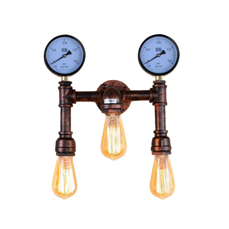 3 Bulbs Wall Light Fixture Vintage Water Pipe Metal Wall Sconce Lamp in Copper with 2-Gauge Deco