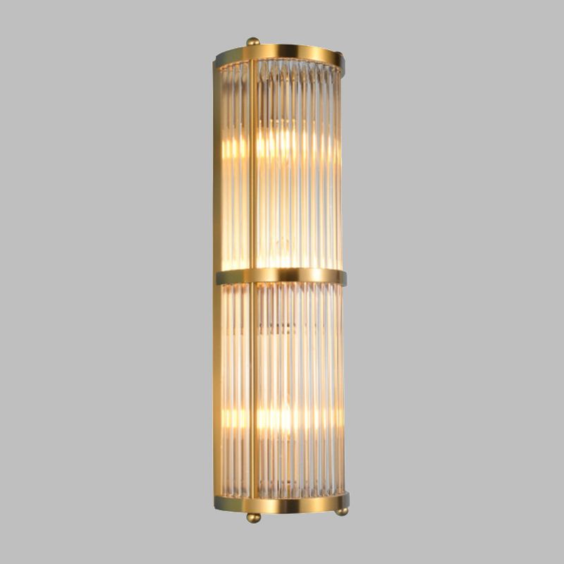 Luces de apliques cilíndricos cristalínicos transparentes Estilo moderno Lámpara de montaje de pared de 2 luces en oro