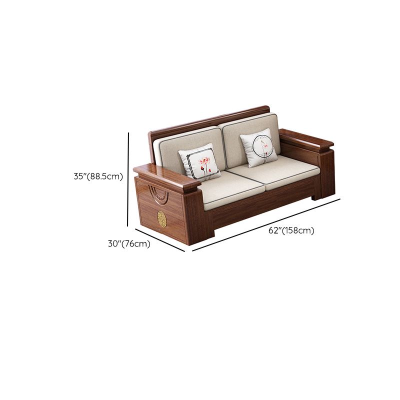 Contemporary Solid Wood Frame Sofa in Brown Cotton Blend Sofa
