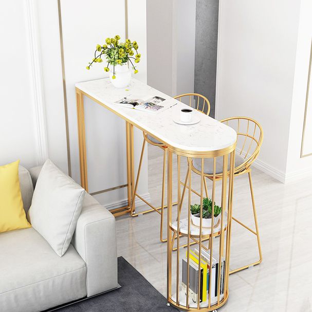 Glam Rectangle Dining Room Counter Table, Marble - 41.3" Bar Table with 2 Storage Shelves