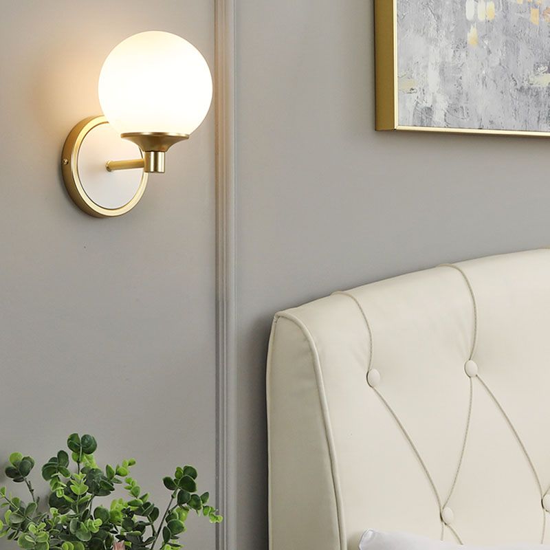 White Sphere Wall Light Sconce Modern Glass Wall Mount Light Fixture for Bedroom