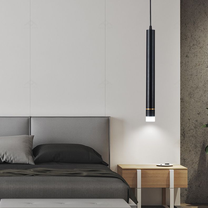 Bedroom LED Pendant Light in Modern Creative Style Wrought Iron Cylindrical Hanging Light with Acrylic Shade