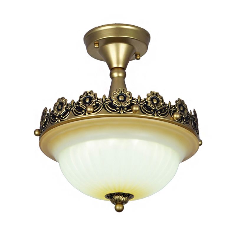 3 Luci Corridoio Soffitto Light Fixture Tradizionale Bronzo Semi Flush con Bowl Frosted Glass Shade