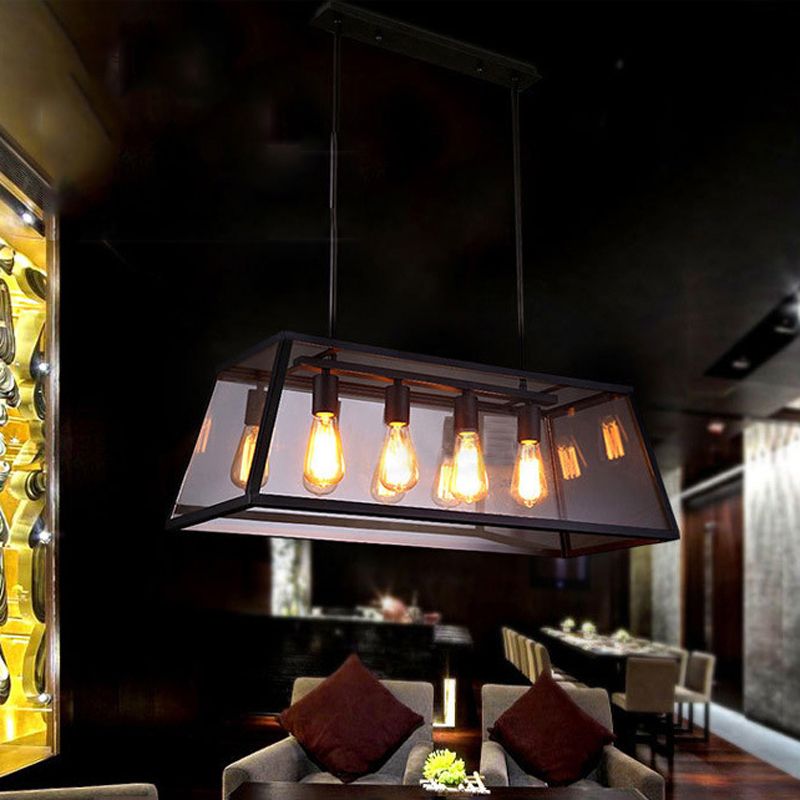 Industrial Trapezoid Island Pendant Lights Metal Multiple-Light Island Lighting