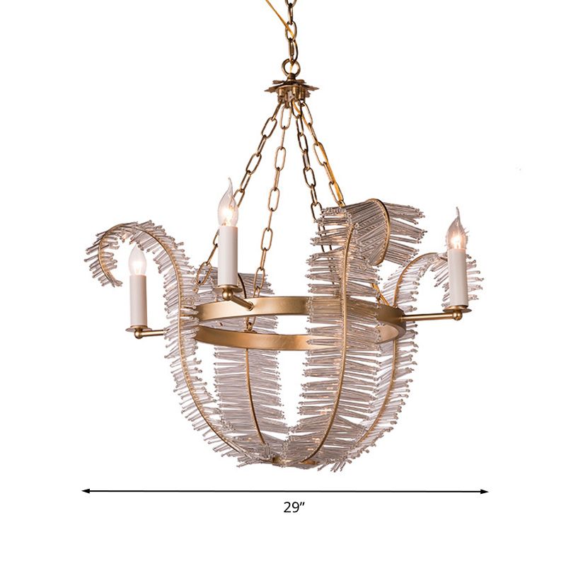 Crystal Candle-Style Hanging Chandelier Simple 4 Lights Brass Pedant Lighting for Bedroom