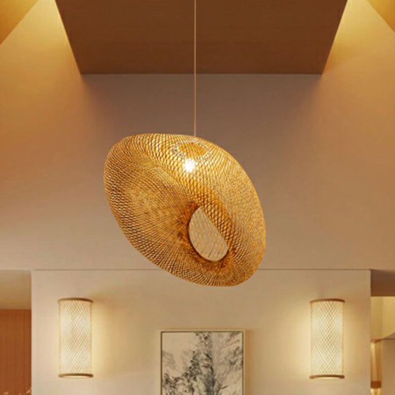 Handmade Restaurant Suspension Light Bamboo 1-Light Simplicity Pendant Light in Wood