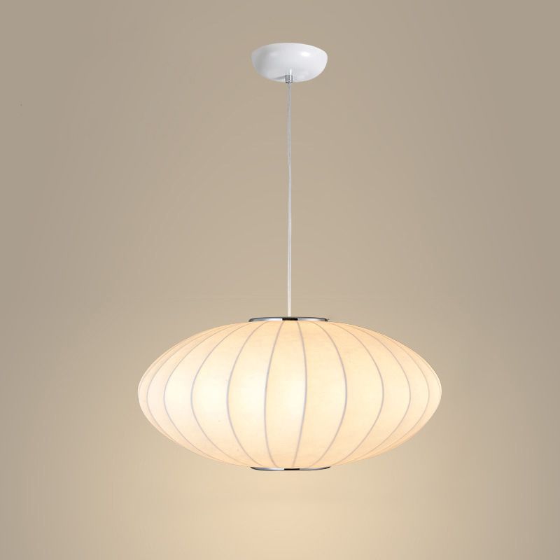 Silk Hanging Lamp, Simple Disk-Shaped Shade Pendant Lighting in White Finish