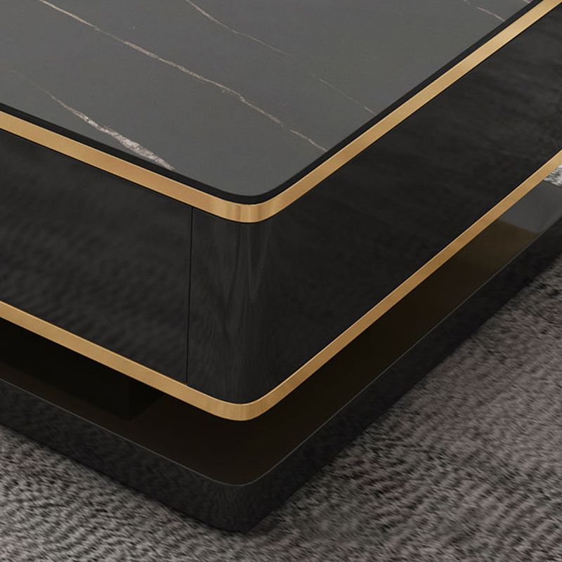 Rectangle Cocktail Table with 4 Solid Wood Drawers and Stone Top
