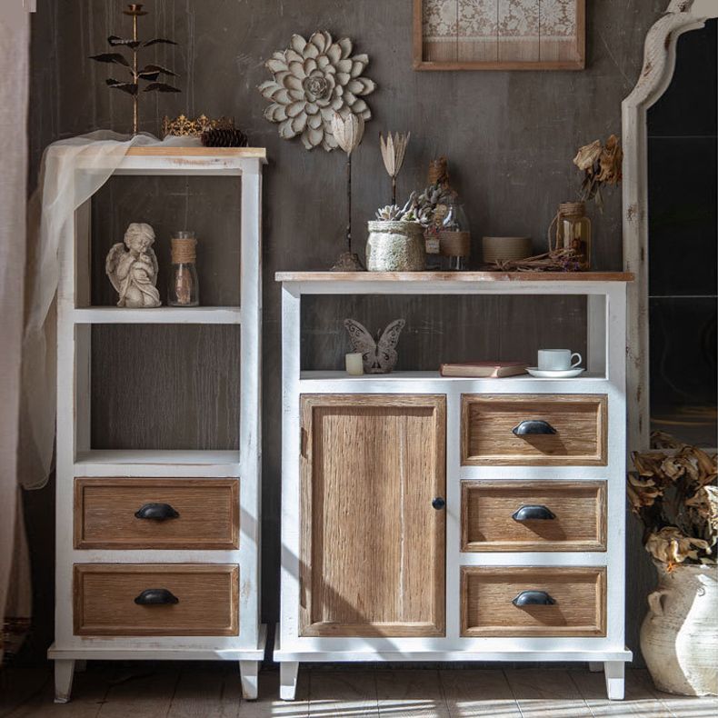Wood 1 - Door Accent Cabinet Distressed Brown Shelves Included Chest with Drawers