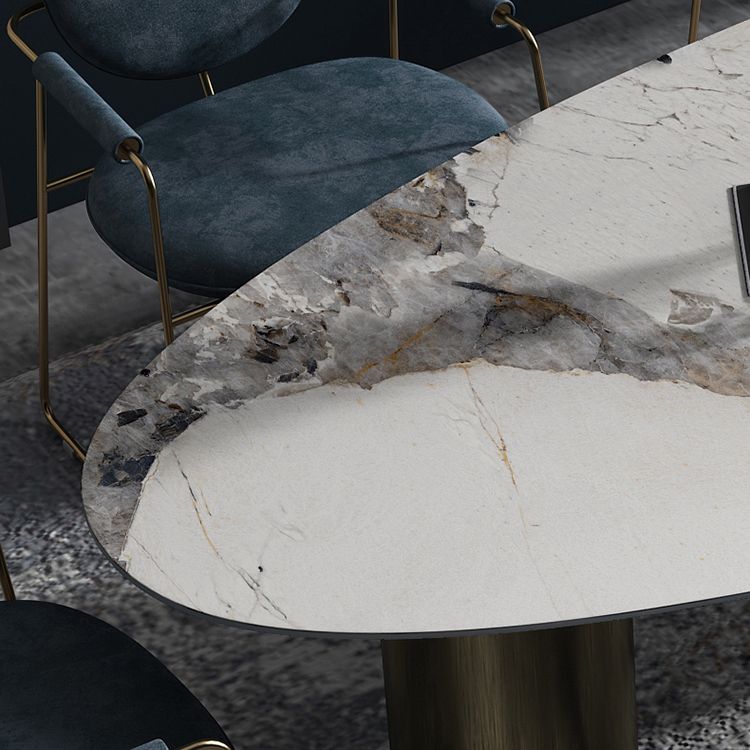 Traditional Luxury Oval Dining Table Sintered Stone Dining Table with 3 Legs
