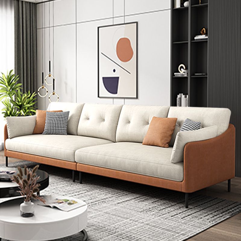 Contemporary Faux Leather Sloped Arm Sofa with Bolster Pillows for Apartment