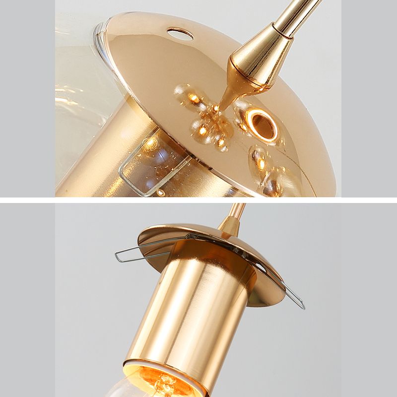 Spherical 10-Light Pendant Modern Cognac Glass Stairway Multiple Hanging Lamp with Shatter Flower Inside