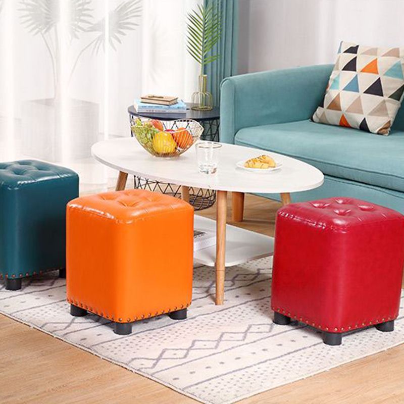 Trendy Leather Ottoman Plain Square Leather Foot Indoor  Stool Ottoman
