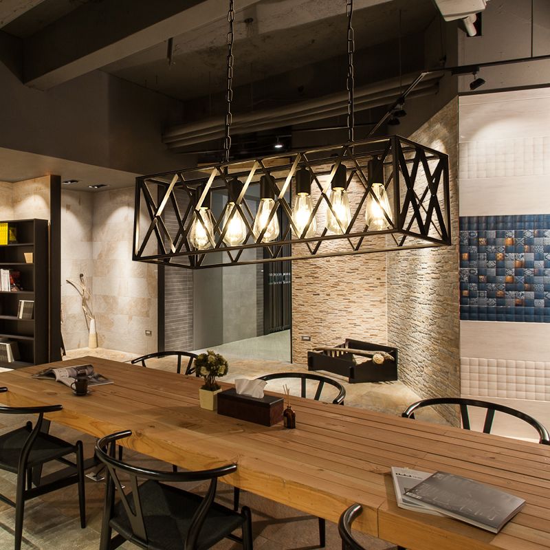 Iluminación colgante de isla metálica INDUSTRIA RESTAURADA NEGRA RESTAURANTE CANDELIER DEL POSTENTO