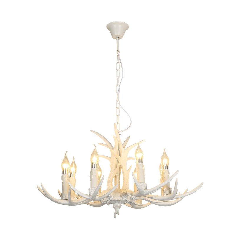White Deer Horn Shaped Chandelier Lighting Classic Resin Living Room Pendant Light
