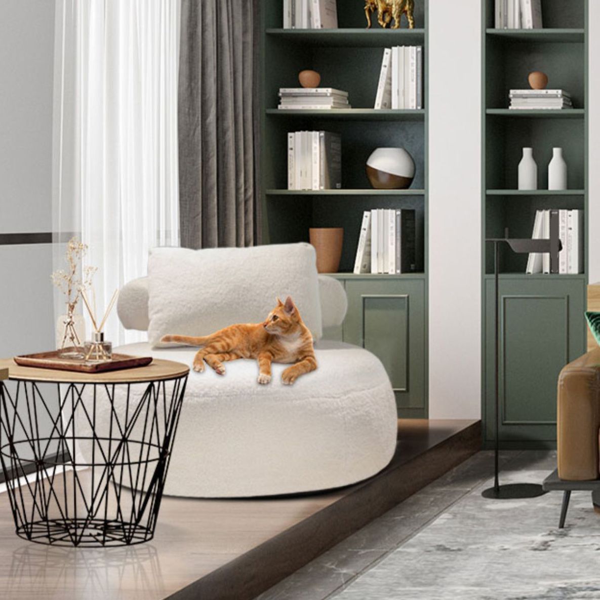 Contemporary Fixed Back Lounge Chair Bedroom Solid Color Lounge Chair