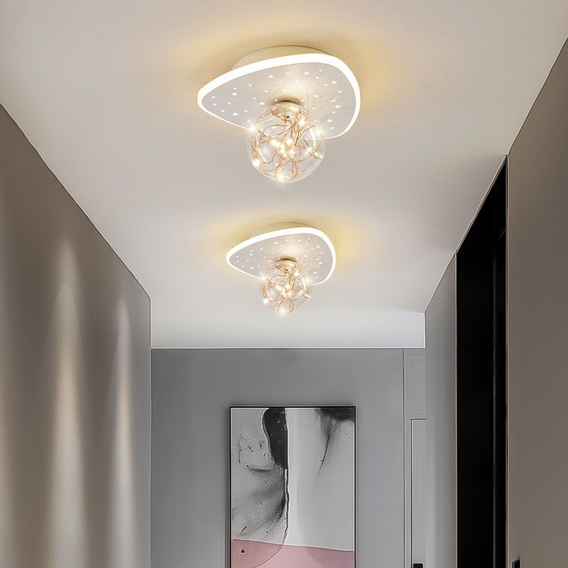 Nordic Geometric Ceiling Light Globe Glass Gypsophila Flush Mount Light for Bedroom