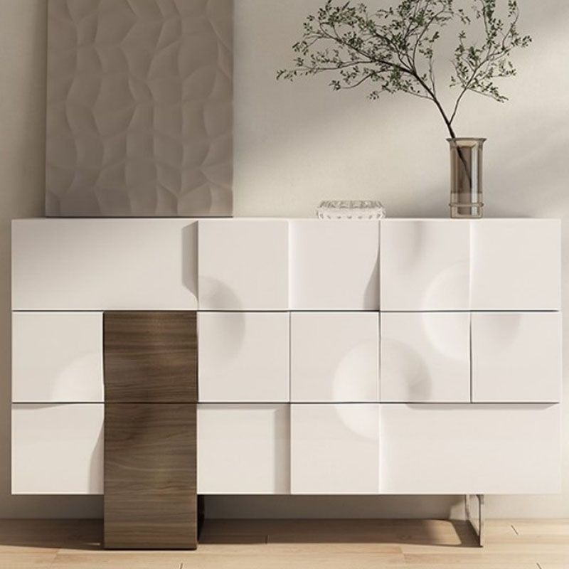 Contemporary Horizontal Double Dresser White/Gray Storage Dresser for Home