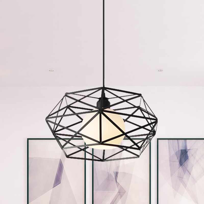 1 luminaire de suspension avec une nuance géométrique Métal Métal de salle à manger industrielle Pendante Lumière en noir / blanc