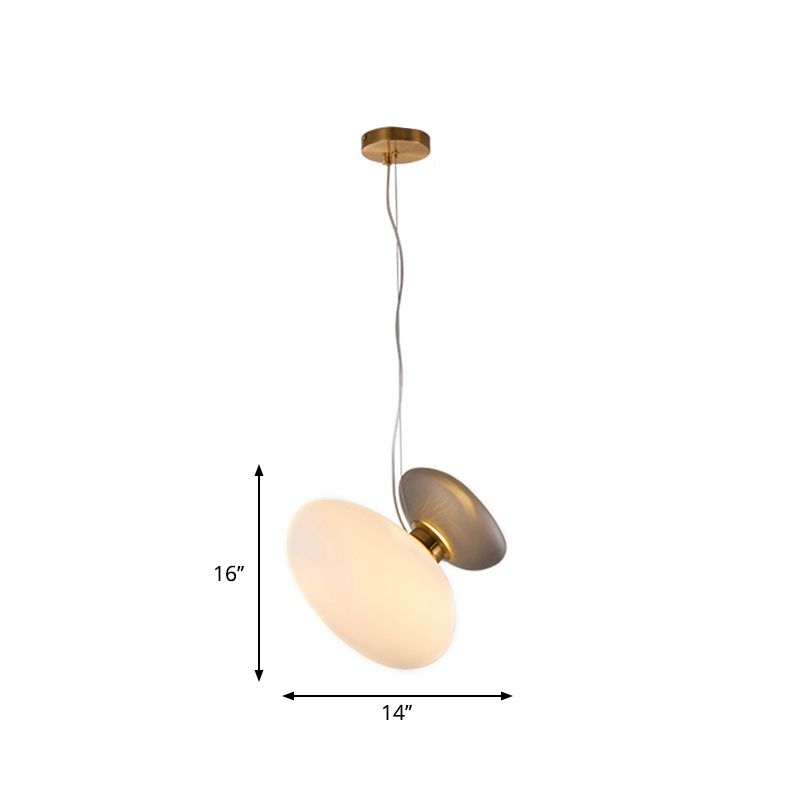 2 Bulbs Dining Room Pendant Light Post-Modern Brass Suspension Lighting with Pebble Light-Blue/Cream Glass Shade