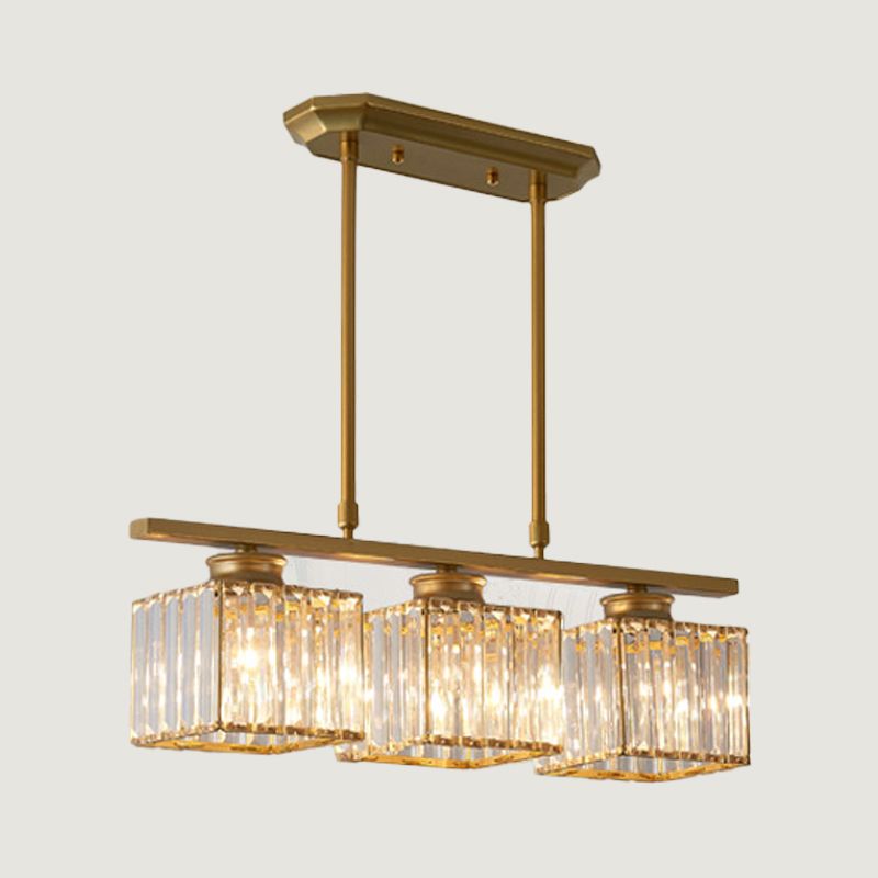 Contemporary Island Light Fixture Crystal Square Shade Hanging Light for Dining Table