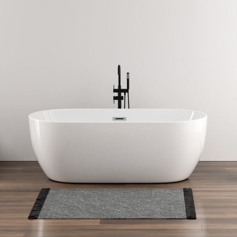 White Stand Alone Bath Modern Oval Soaking Acrylic Back to Wall Bathtub