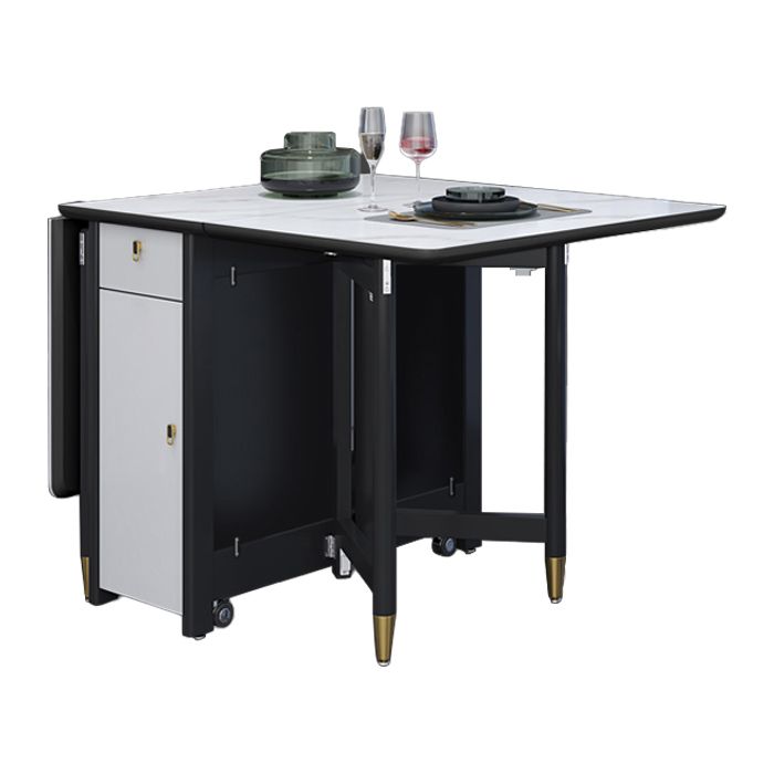 Solid Wood Contemporary Rectangular Table Glass Top Table with Drop Leaf