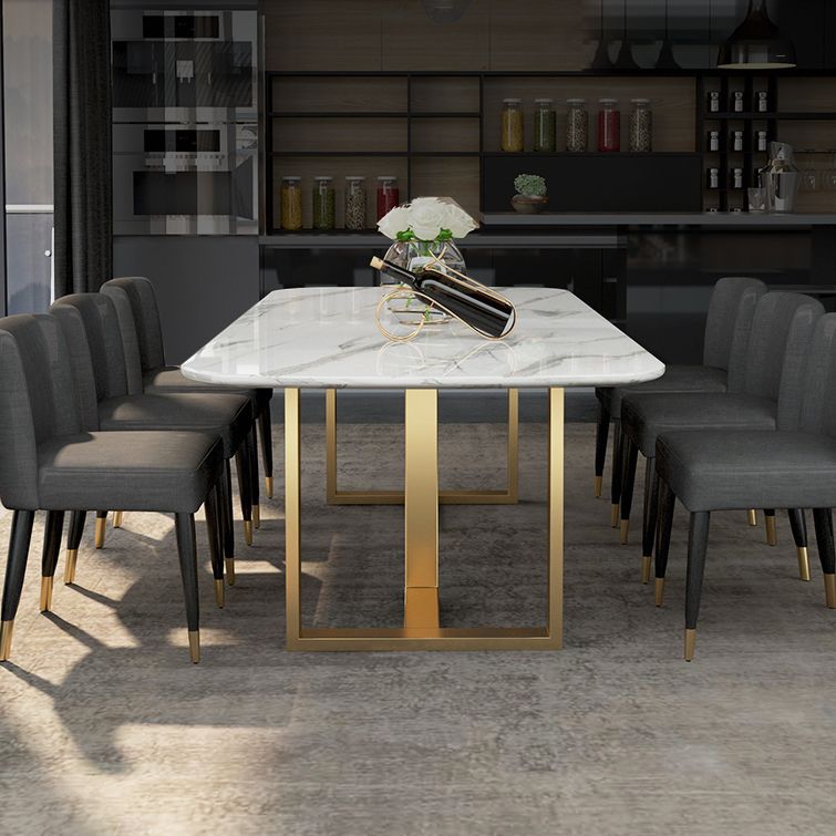 Traditional Luxury Dining Table Rectangle Sintered Stone Sled Dining Table