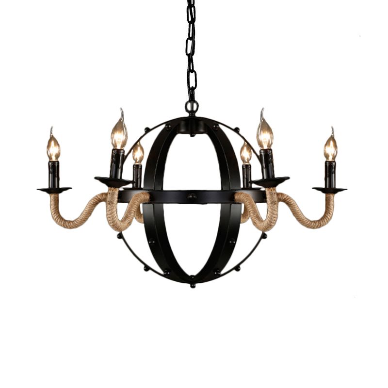 6 lumières de lampe à bougie lampe à plafond noir en métal noir