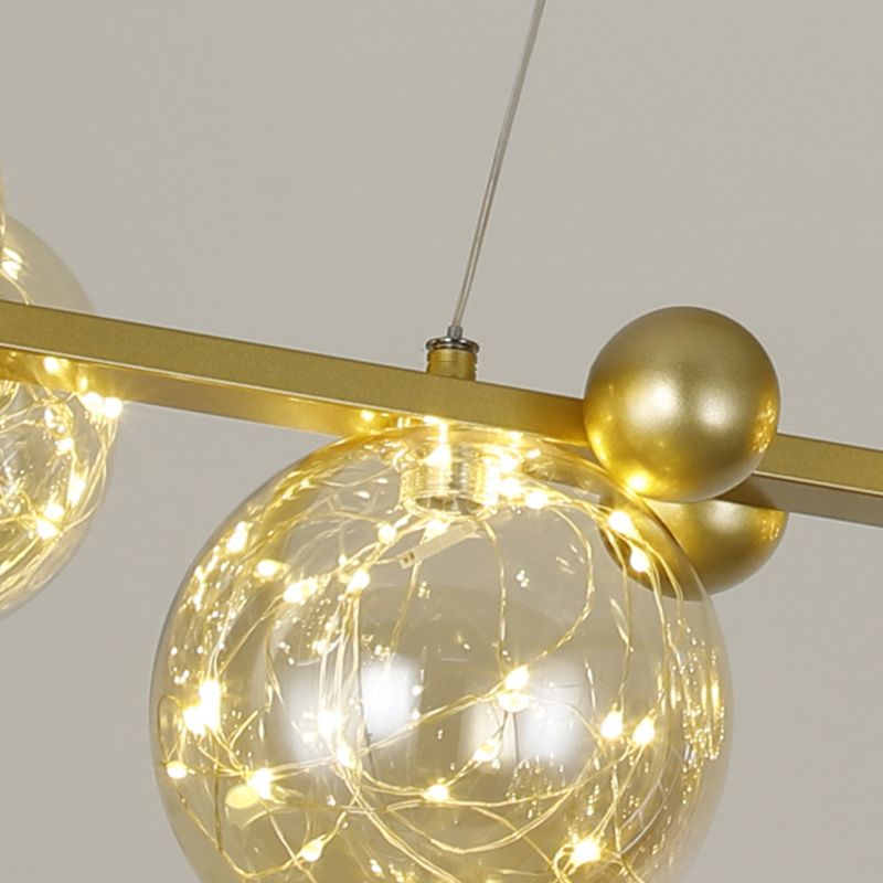 Contemporary Island Light Sphere Glass Island Pendant Lights in Gold for Kitchen