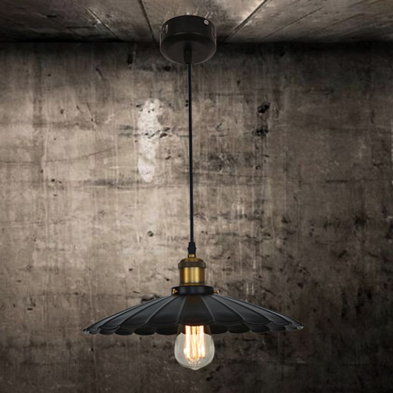 Industrial Scalloped Commercial Pendant Lighting 1 Light Metal Hanging Ceiling Lights in Black