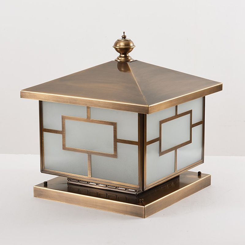 Square Shape Metal Pillar Lamp Modern Style Waterproof Outdoor Light in Bronze