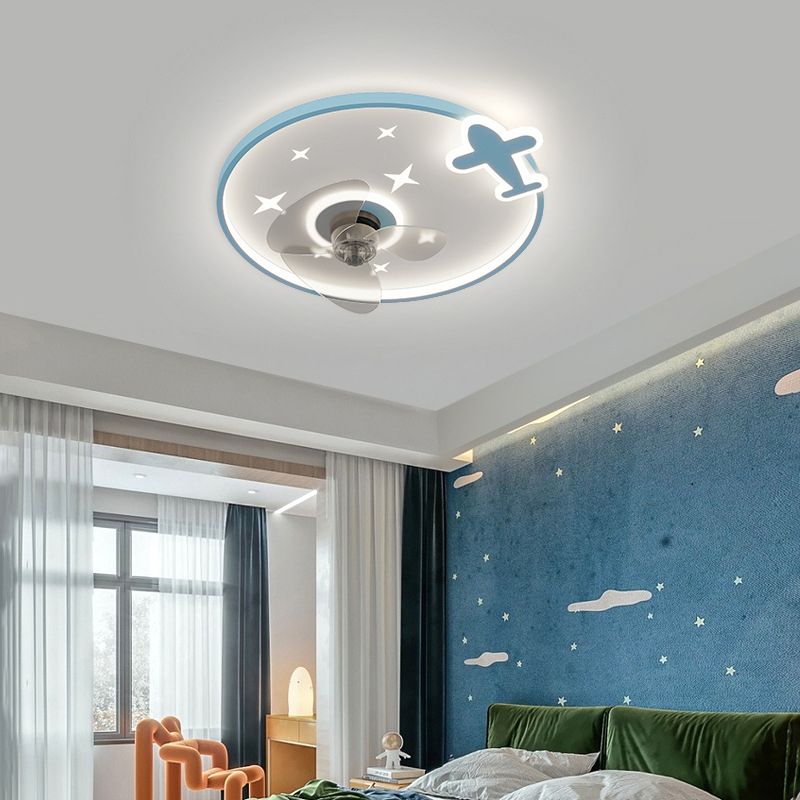 3-Blade LED Ceiling Fan Metallic Polish Finish Children Fan with Light for Hallway