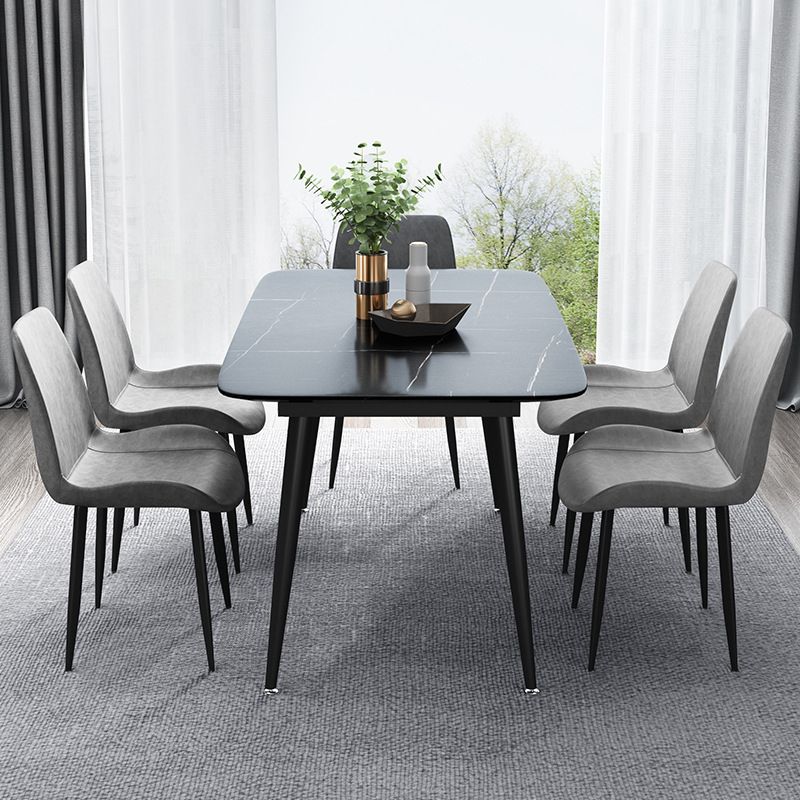 METAL INDUSTRIËLE RECHTANGELLAND EIT TAFEL Zwart gesinterde stenen tafel met metalen benen