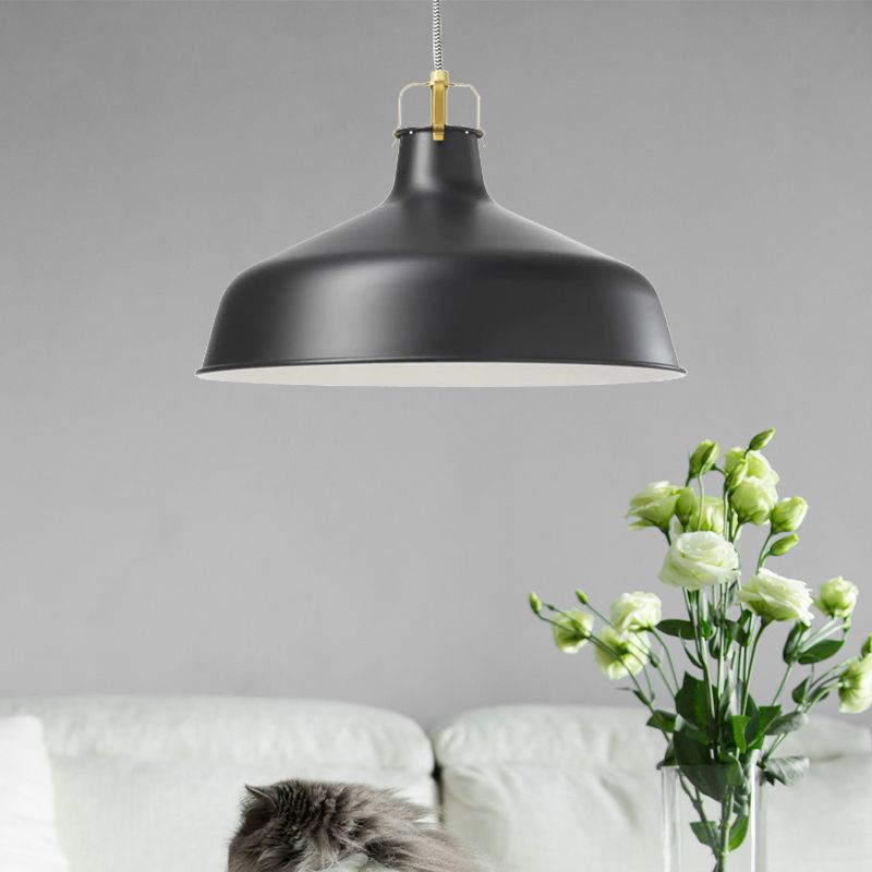 1 Light Metallic Pendant Lamp Modernism Black/White Barn Shade Dining Room Hanging Ceiling Light