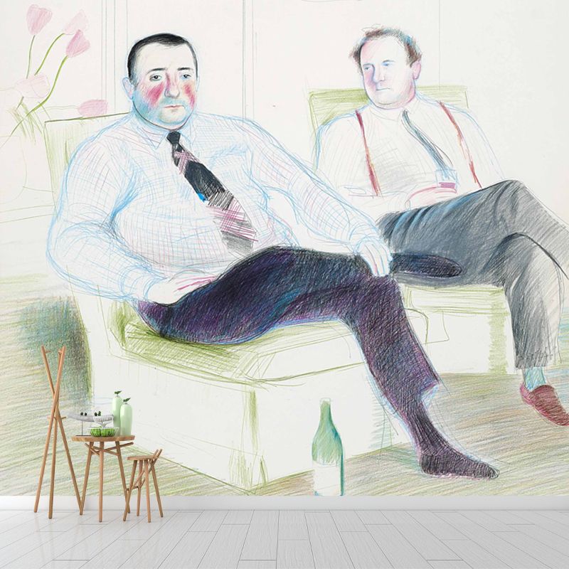Grey-Green Gentlemen Mural Wallpaper Figure Painting Artistry Waterproof Wall Covering