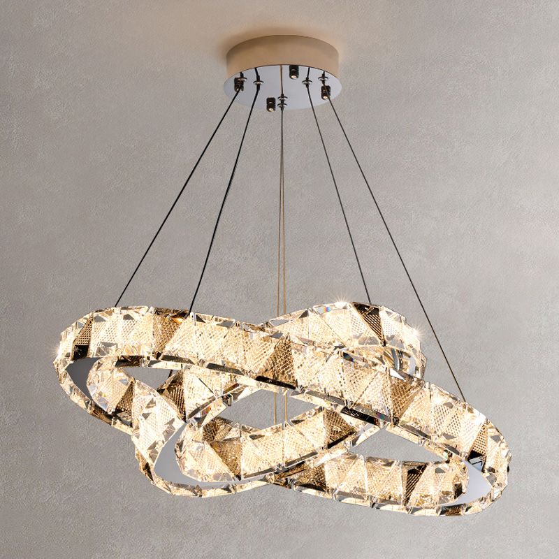 Clear Crystal Round Hanging Lamp Minimalist Chandelier in Gold for Foyer