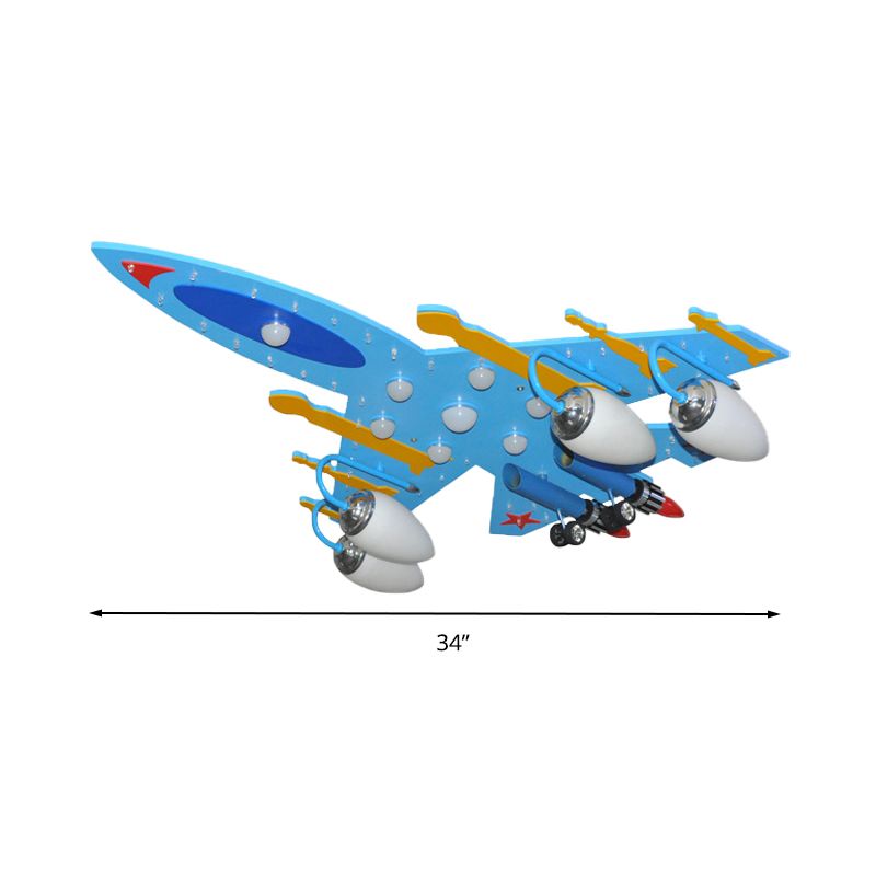 Attack Aircraft Kindergarten Flush Ceiling Light Wood Cartoon Cool LED Ceiling Lamp in Blue