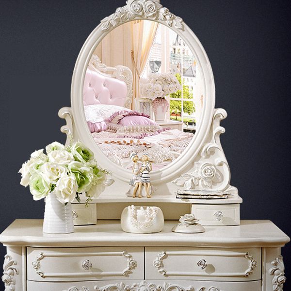 4 Drawers White/Blak/ /Golden MakeupTable Stool Set, 18.89" W x 63.77" H