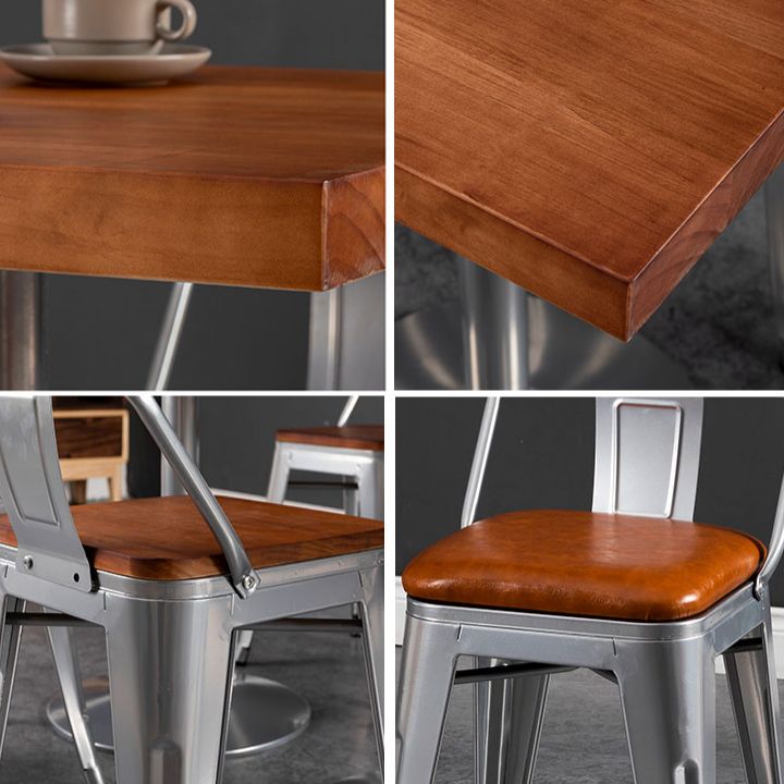 Industrial Wooden Dining Room Set with Rectangle Table and Iron Base Kitchen Table Set