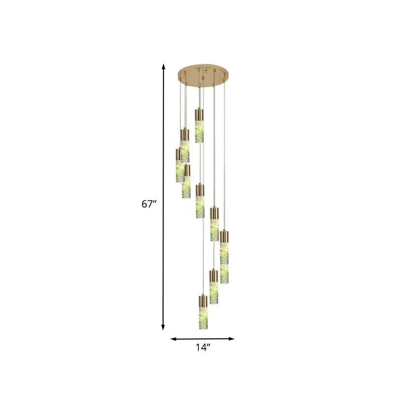 10-Light Spiral Cluster Tube Pendant Modern Novelty Gold Acrylic Hanging Light Fixture
