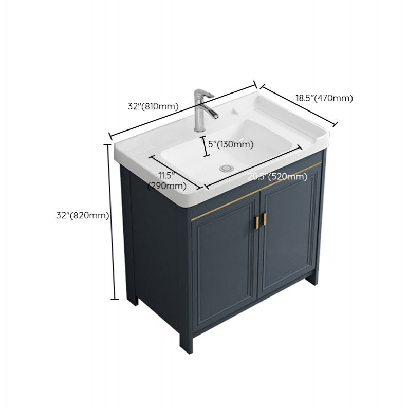 Freestanding Bath Vanity Blue Rectangle Mirror 2 Doors Bathroom Vanity with Single Sink