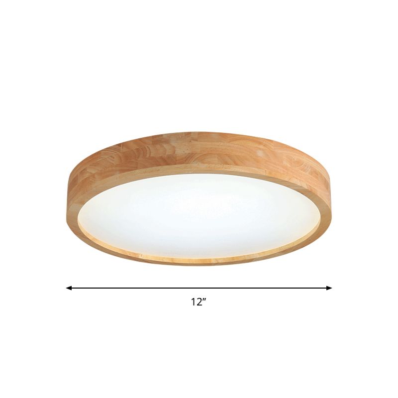 Minimalist Round Wood Ceiling Lamp Kit 12"/16"/19.5" Dia LED Beige Flush Mount Light in Warm/White Light