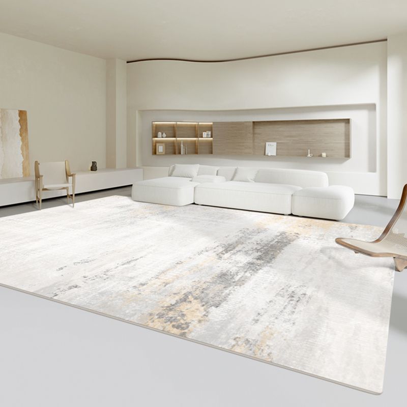 White Tone Modern Indoor Rug Polyester Color Blooming Carpet Non-Slip Backing Rug for Living Room