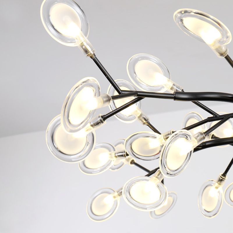 54-Light Unique Golden Linear Branch Firefly Chandelier for Dining Room, Adjustable Height
