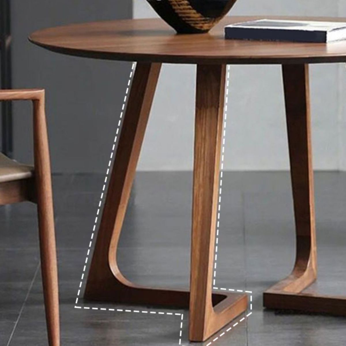 Modern Round Brown Rubberwood Dining Table with Double Pedestal