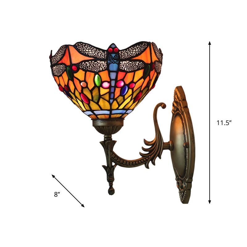 Dragonfly Wall Lighting Ideas Tiffany Cut Glass 1 Bulb Bronze Wall Mounted Light