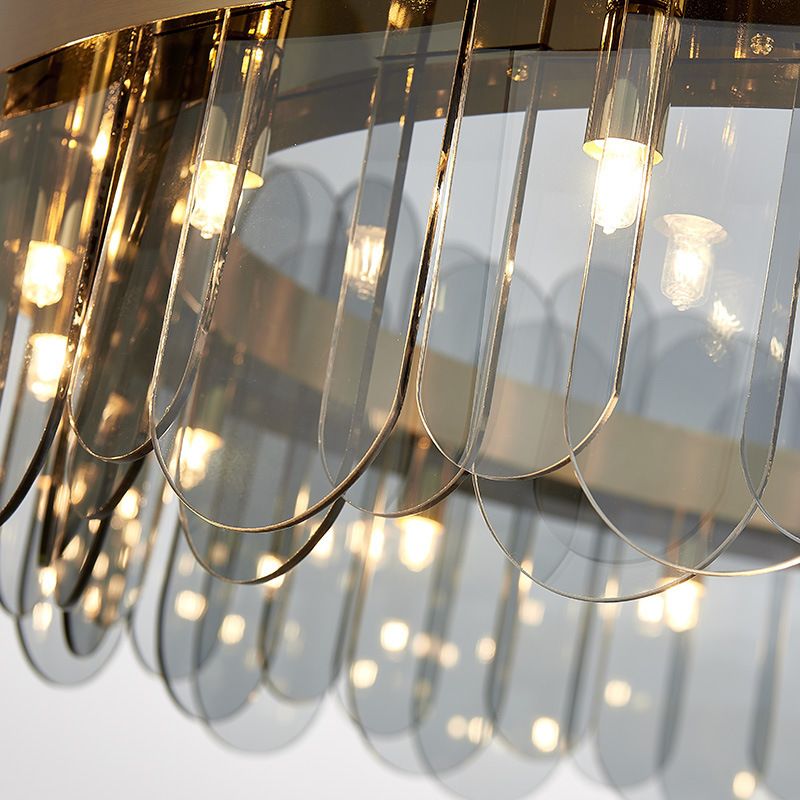 Drum Chandelier Light Fixture Vintage Glass Pendant Lighting for Restaurant
